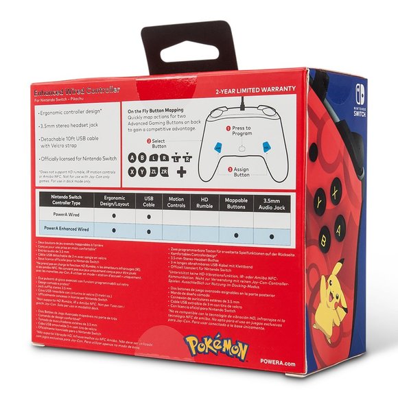 Nintendo Switch Controller Wired Pokemon Pikachu Red Enhanced 10ftUSB New Sealed - Picture 9 of 10